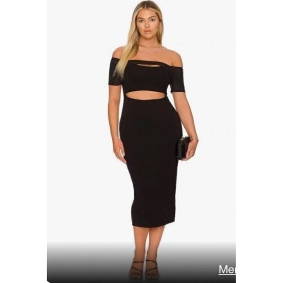 Good American Women's Sz 4 (XL) Black Off Shoulder Cut Out Midi Dress - Picture 1 of 8